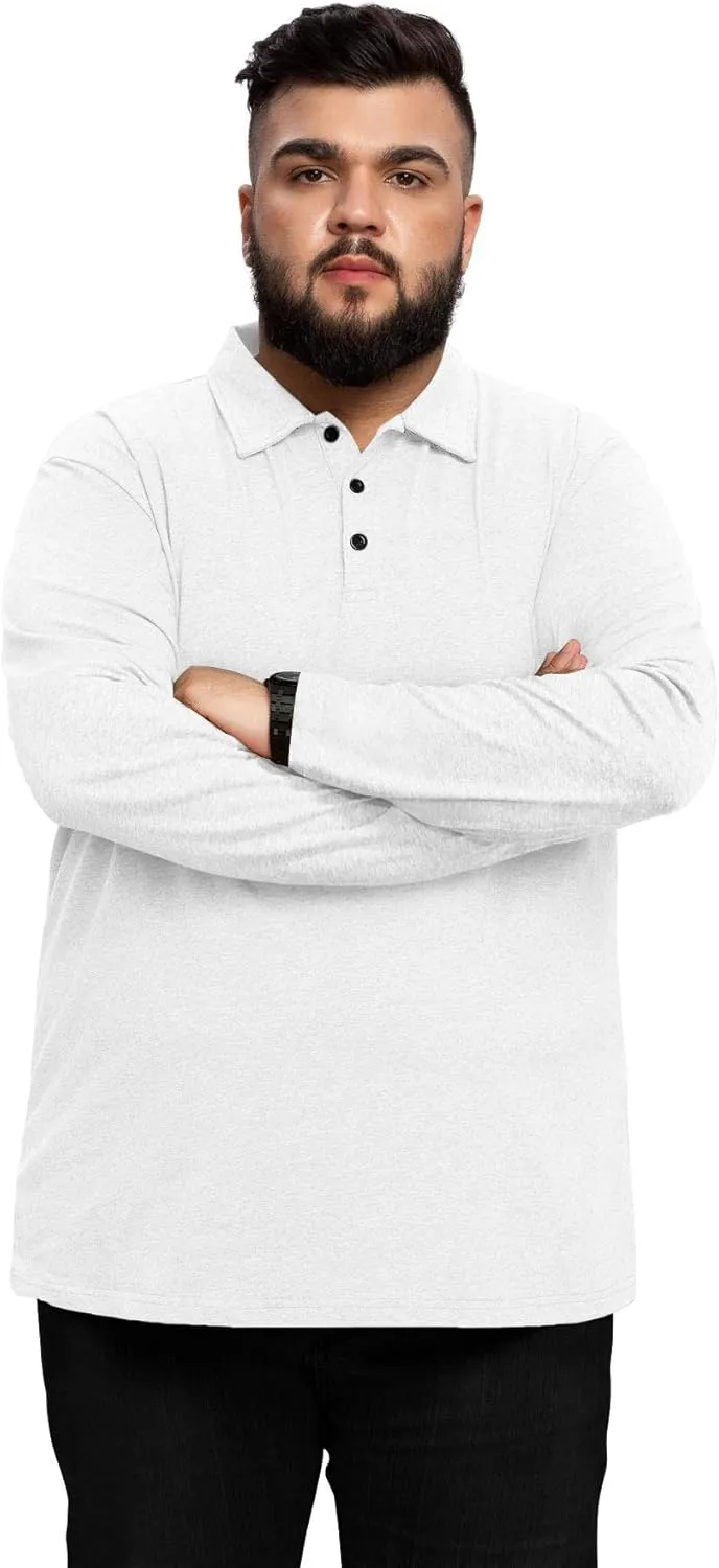 Aiyino Men's Big and Tall Classic Fit Short/Long Sleeve Solid Soft Cotton Polo Shirt