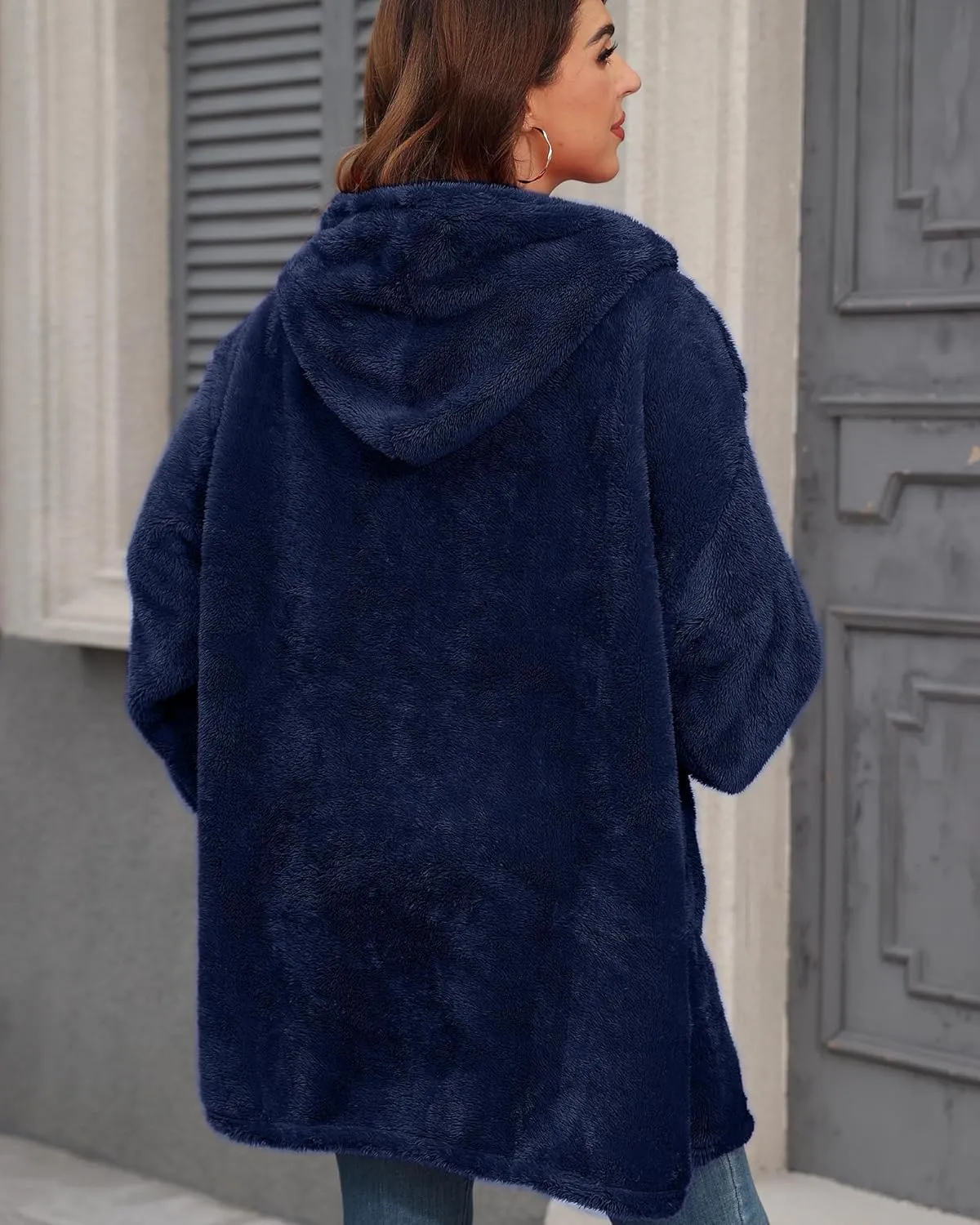 Argstar Hooded Cardigan for Women and Men, Oversized Sweatshirt Fuzzy Fleece Blanket Hoodie Jacket - One Size Fits All