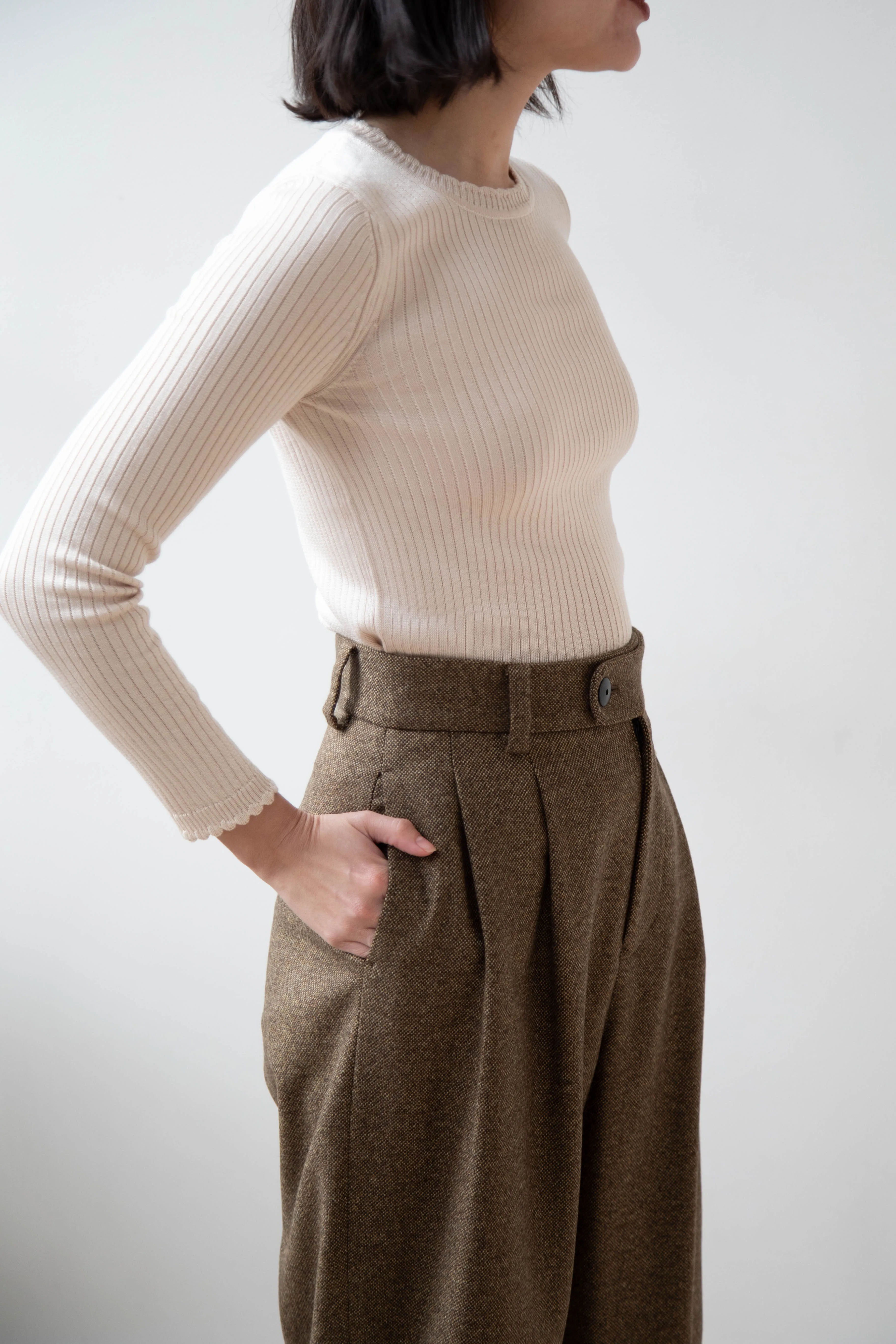 Arts & Science | Tuck Front Trousers in Yorimoku Tweed Wool