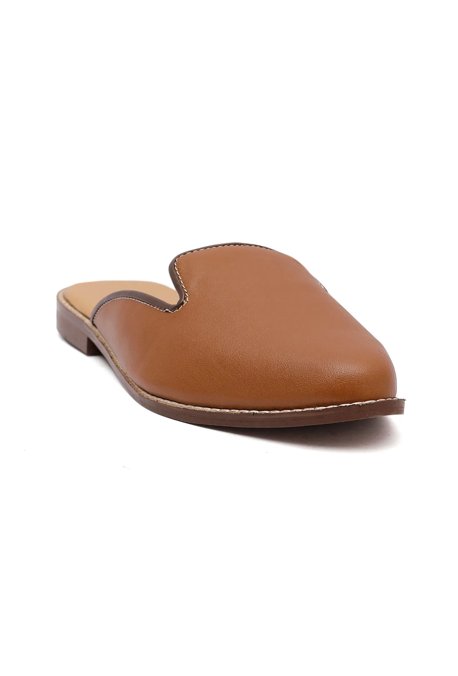 Caramel Brown Cruelty Free Leather Sliders Jutti