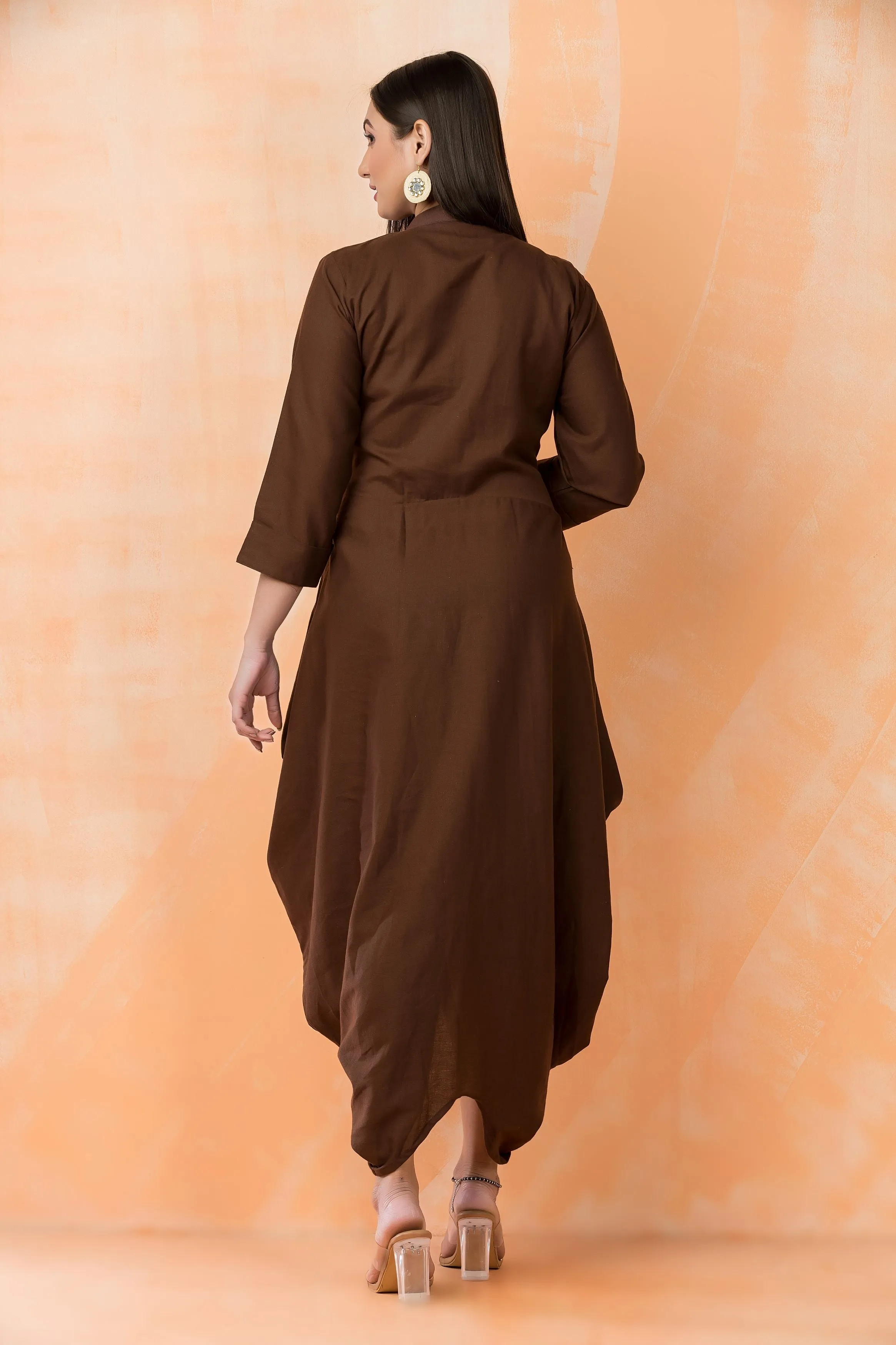 Classic Brown German Cotton Cowl Dress