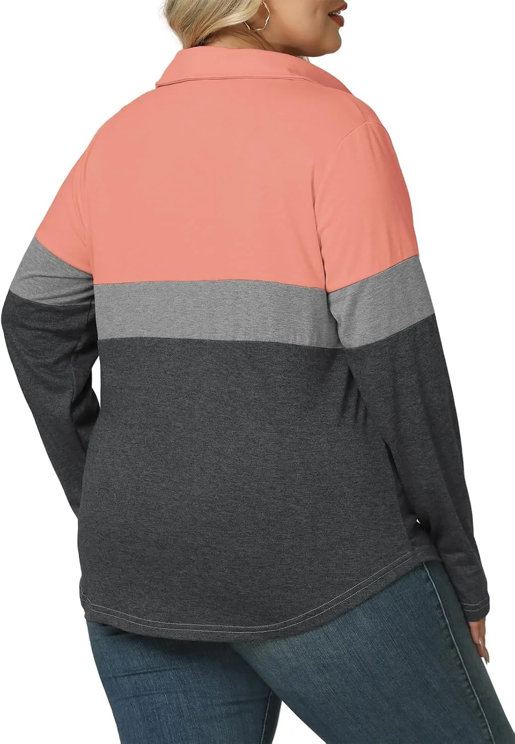 DOLNINE Womens Plus-Size-Polo-Shirts Classic V Neck Casual Solid Color Long Sleeve Collared Loose Tunic Tops XL-5XL