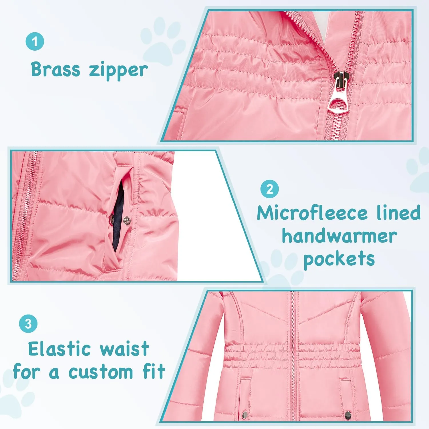 Garemcy Girls Winter Coat Long Warm Waterproof Fleece Lined Puffer Jacket With Detachable Hood & Fur Trim