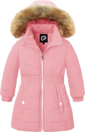 Garemcy Girls Winter Coat Long Warm Waterproof Fleece Lined Puffer Jacket With Detachable Hood & Fur Trim