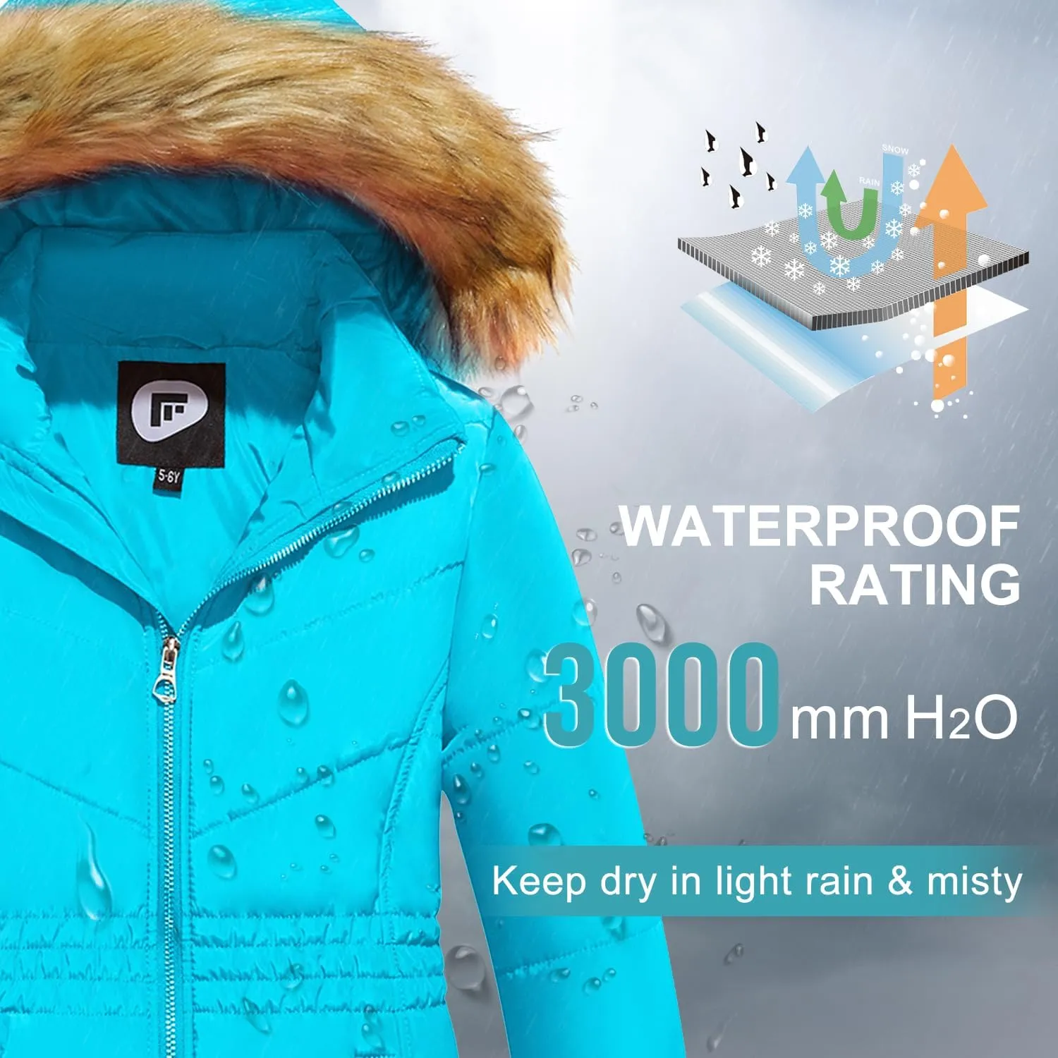 Garemcy Girls Winter Coat Long Warm Waterproof Fleece Lined Puffer Jacket With Detachable Hood & Fur Trim