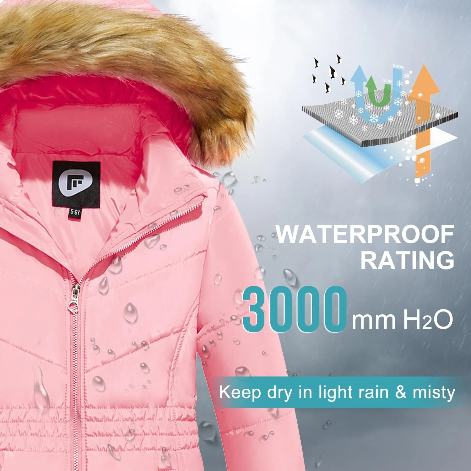 Garemcy Girls Winter Coat Long Warm Waterproof Fleece Lined Puffer Jacket With Detachable Hood & Fur Trim
