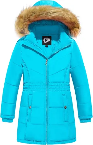 Garemcy Girls Winter Coat Long Warm Waterproof Fleece Lined Puffer Jacket With Detachable Hood & Fur Trim