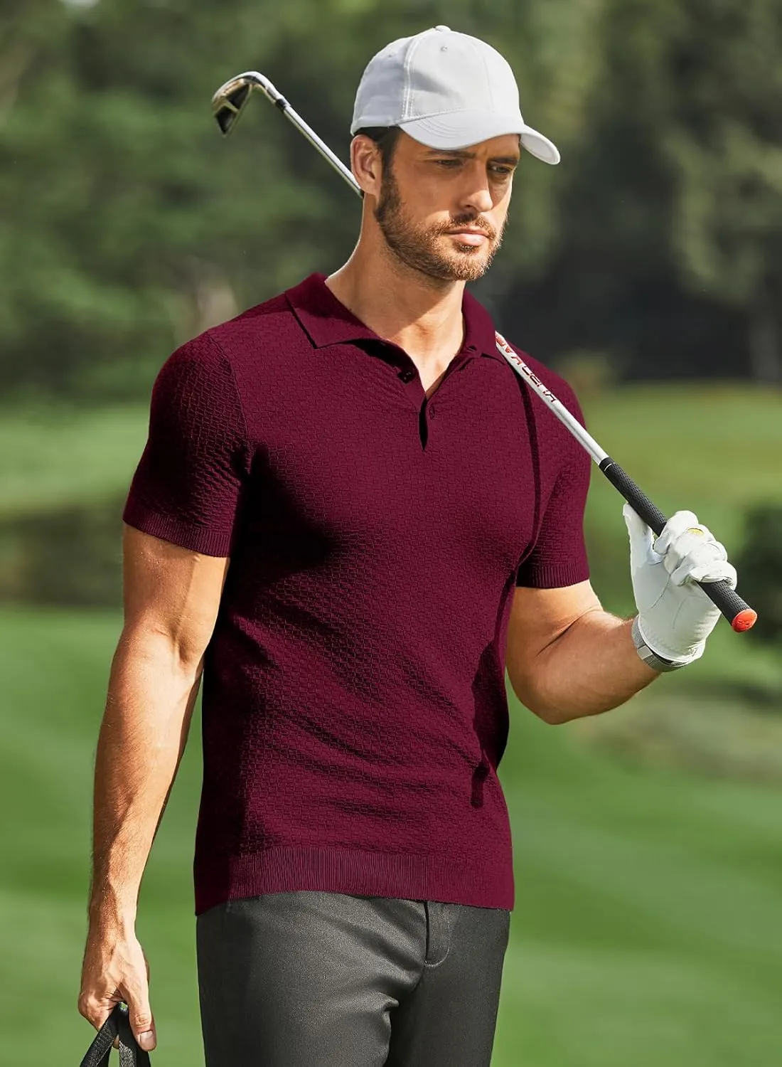 JMIERR Mens Knit Polo Shirts Classic Button Basic Textured T Shirts Casual Slim Fit Short Sleeve Summer Golf Tee Shirt