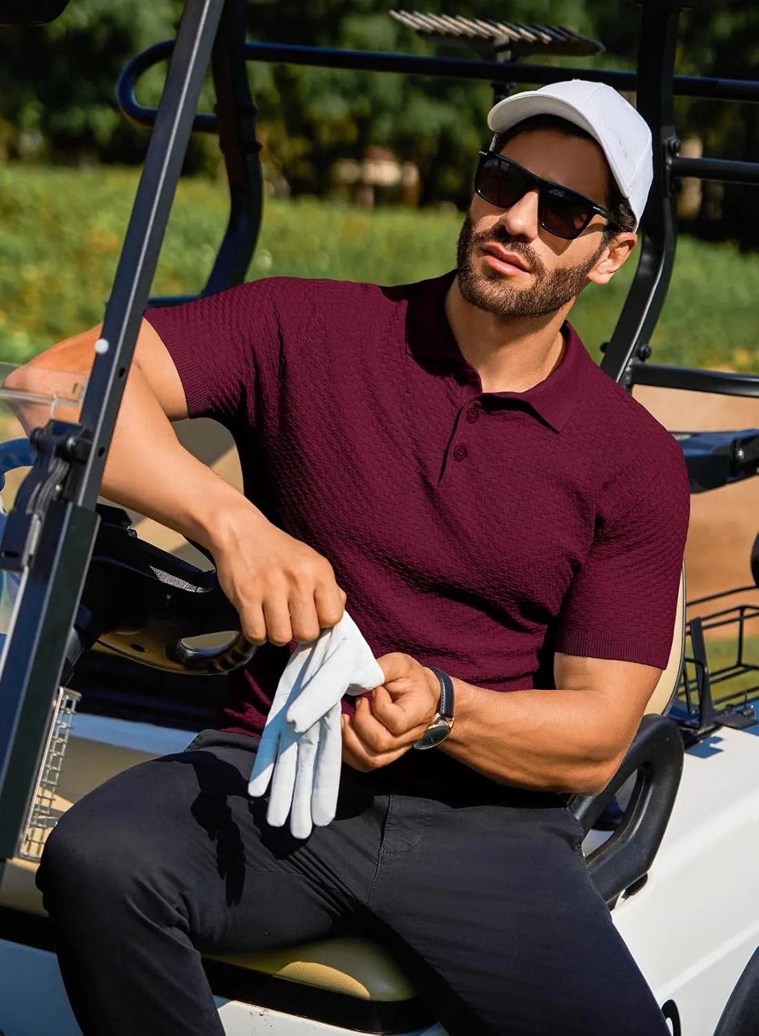 JMIERR Mens Knit Polo Shirts Classic Button Basic Textured T Shirts Casual Slim Fit Short Sleeve Summer Golf Tee Shirt