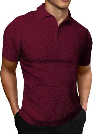 JMIERR Mens Knit Polo Shirts Classic Button Basic Textured T Shirts Casual Slim Fit Short Sleeve Summer Golf Tee Shirt