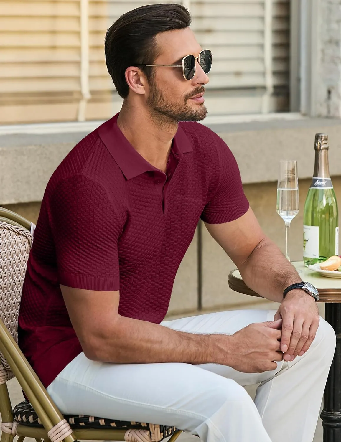 JMIERR Mens Knit Polo Shirts Classic Button Basic Textured T Shirts Casual Slim Fit Short Sleeve Summer Golf Tee Shirt