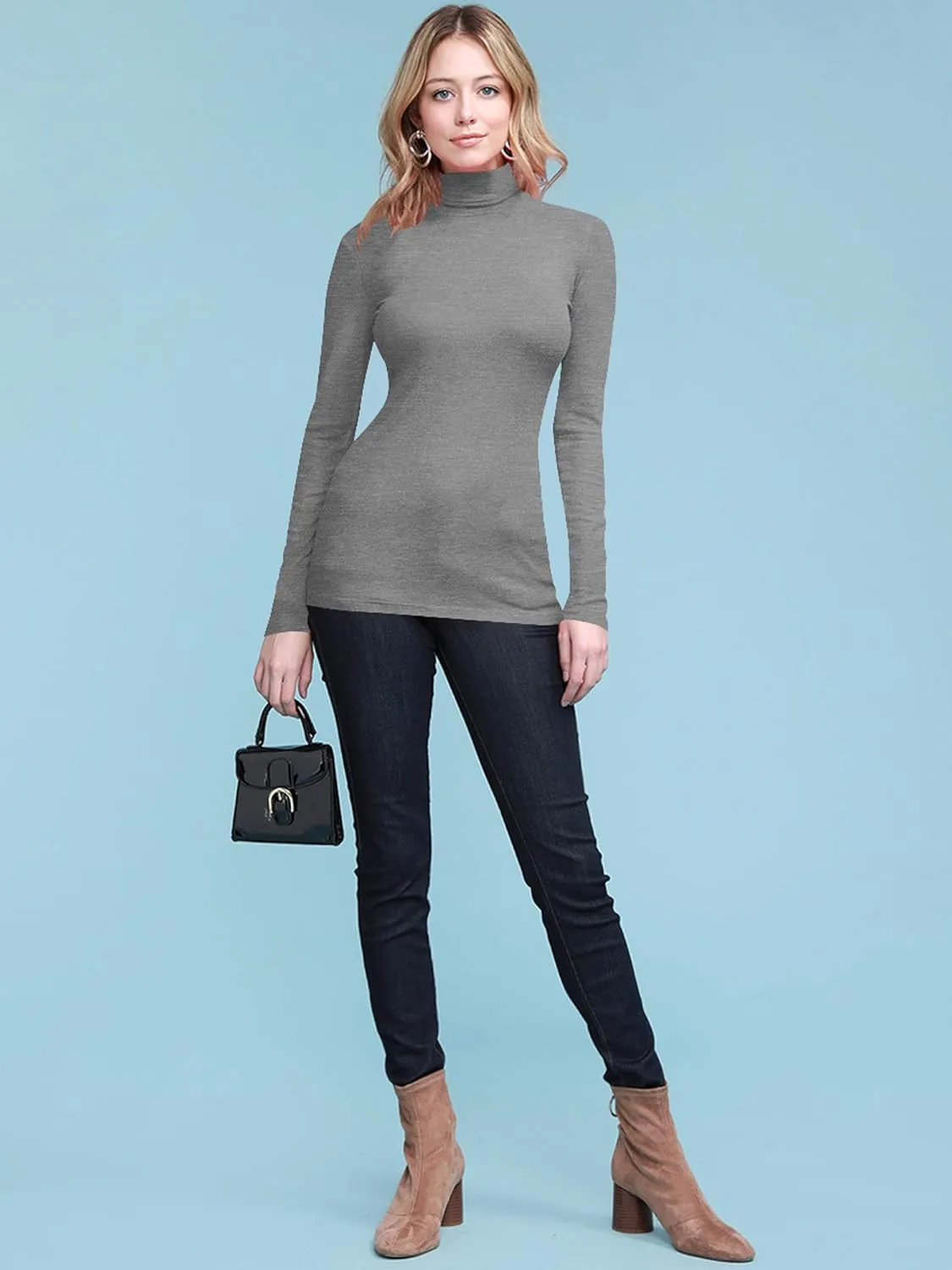 Lock and Love Women's Lightweight Long Sleeve Cozy Stylilsh Turtleneck Top Pullover Sweater