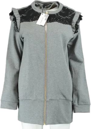 Love Moschino Grey Lace Trim Zip-Up Sweatshirt UK 12