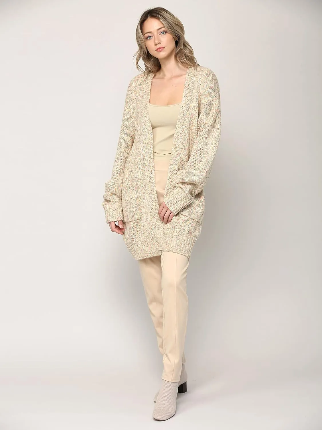 Made By Johnny Womens Long Sleeve Open Front Chunky Knit Batwing Warm and Comfy Cardigan Loose Baggy Sweater with Pocket