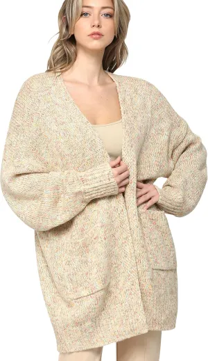 Made By Johnny Womens Long Sleeve Open Front Chunky Knit Batwing Warm and Comfy Cardigan Loose Baggy Sweater with Pocket