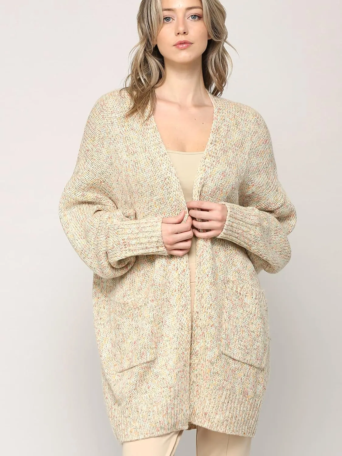 Made By Johnny Womens Long Sleeve Open Front Chunky Knit Batwing Warm and Comfy Cardigan Loose Baggy Sweater with Pocket
