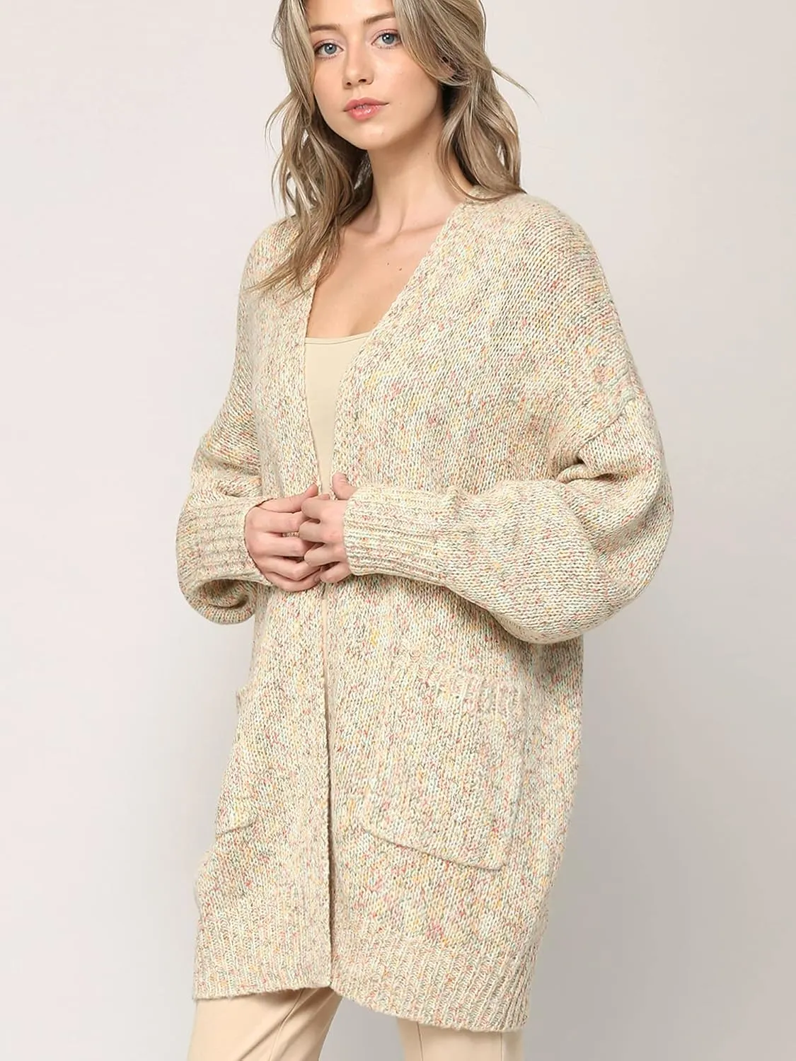 Made By Johnny Womens Long Sleeve Open Front Chunky Knit Batwing Warm and Comfy Cardigan Loose Baggy Sweater with Pocket