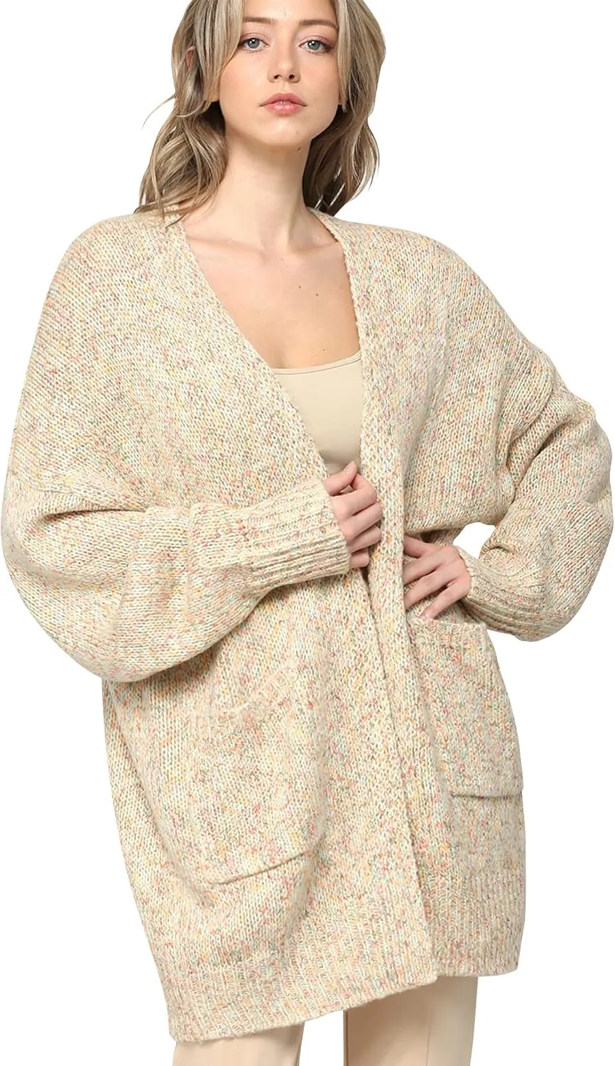 Made By Johnny Womens Long Sleeve Open Front Chunky Knit Batwing Warm and Comfy Cardigan Loose Baggy Sweater with Pocket