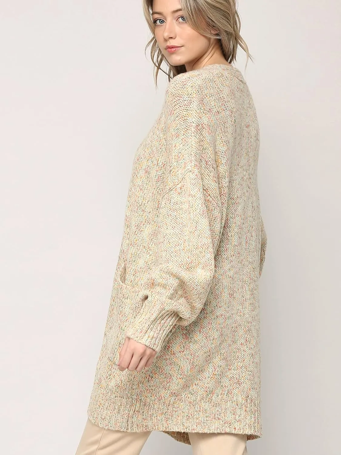 Made By Johnny Womens Long Sleeve Open Front Chunky Knit Batwing Warm and Comfy Cardigan Loose Baggy Sweater with Pocket