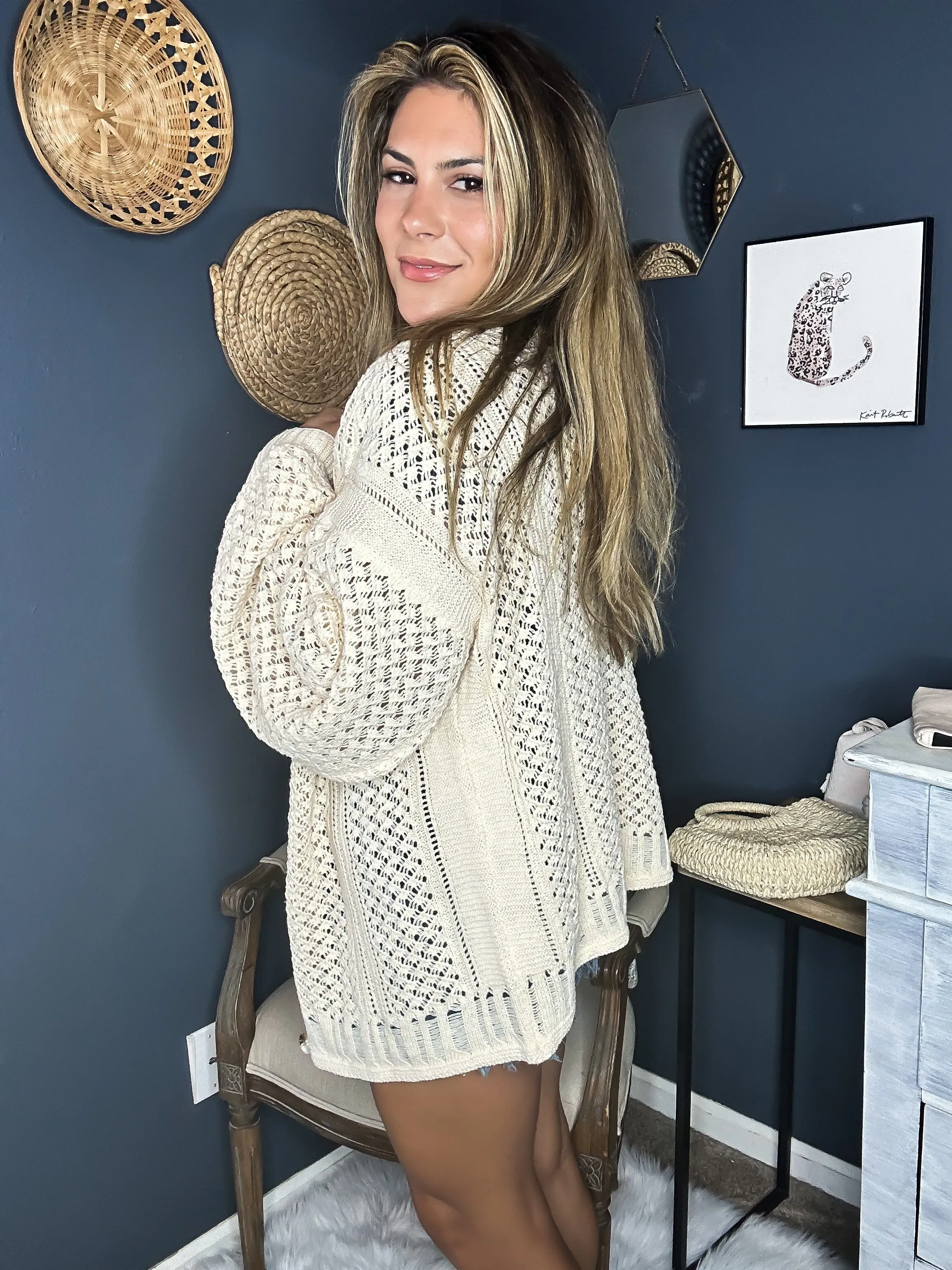 Mark My Words Knit V-Neck Dropped Shoulder Cardigan
