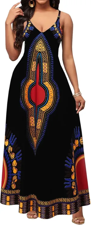 Maxi Dresses for Women Sexy Casual Spaghetti Strap Long Summer Sundress with Pockets