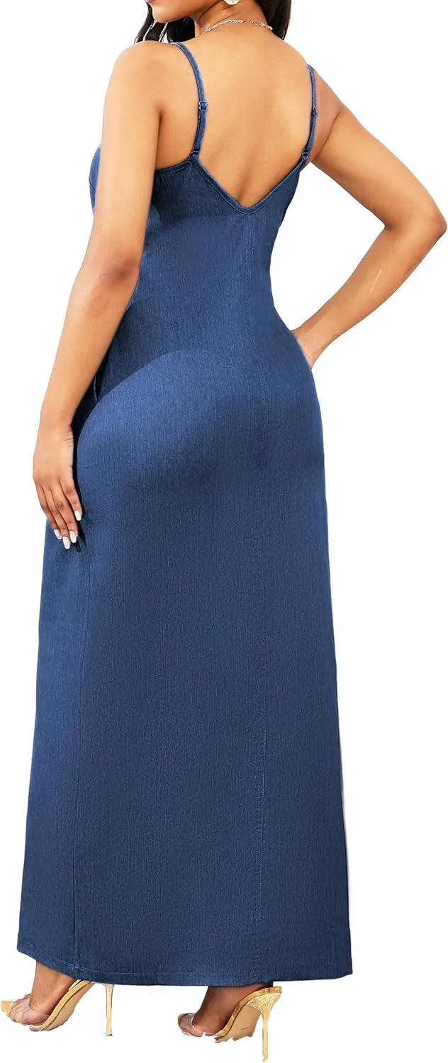 Maxi Dresses for Women Sexy Casual Spaghetti Strap Long Summer Sundress with Pockets