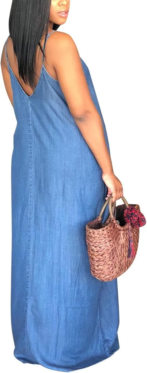 Maxi Dresses for Women Sexy Casual Spaghetti Strap Long Summer Sundress with Pockets
