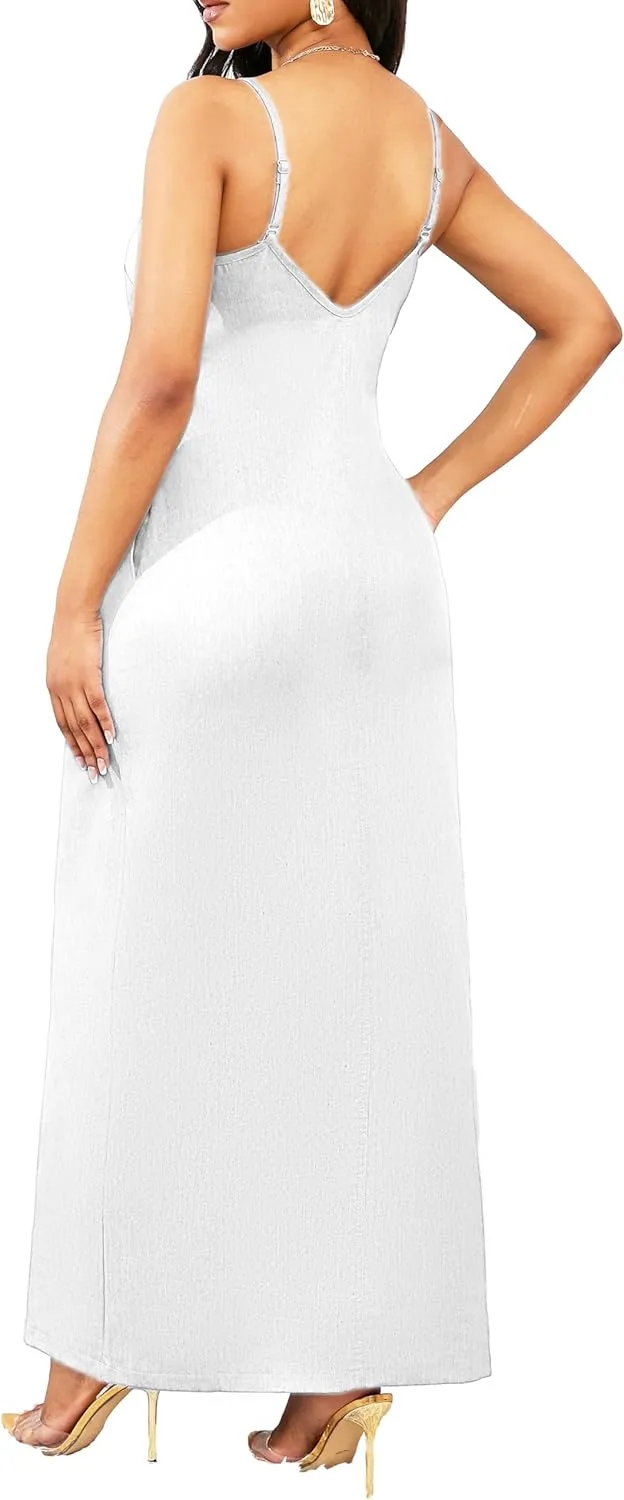 Maxi Dresses for Women Sexy Casual Spaghetti Strap Long Summer Sundress with Pockets