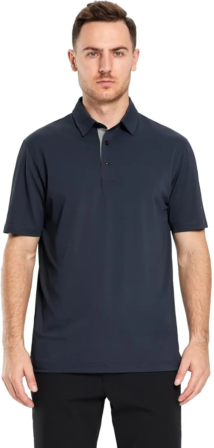 Mens Golf Shirt Short and Long Sleeve Moisture Wicking Dry Fit Performance Solid Casual Pique Golf Polo Shirts for Men