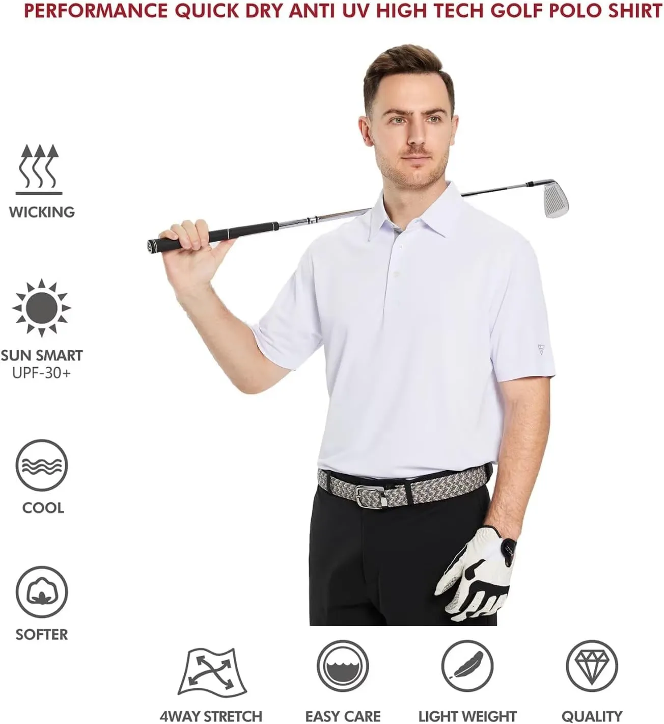 Mens Golf Shirt Short and Long Sleeve Moisture Wicking Dry Fit Performance Solid Casual Pique Golf Polo Shirts for Men