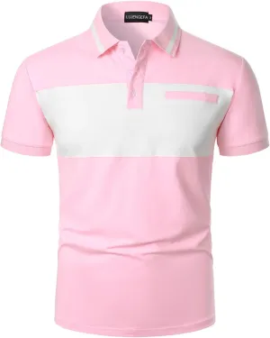 Mens Polo Shirts Short/Long Sleeve Casual Color Block Golf Polo T Shirt Stylish Contrast Collar Cotton Tops for Men