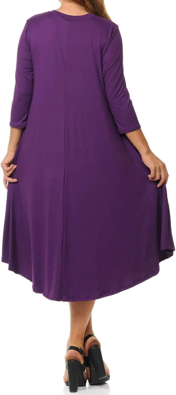 Pastel by Vivienne Women's Plus Size Swing Dress  3/4 Sleeve Elegant Flowy A-Line Midi  Soft & Comfortable