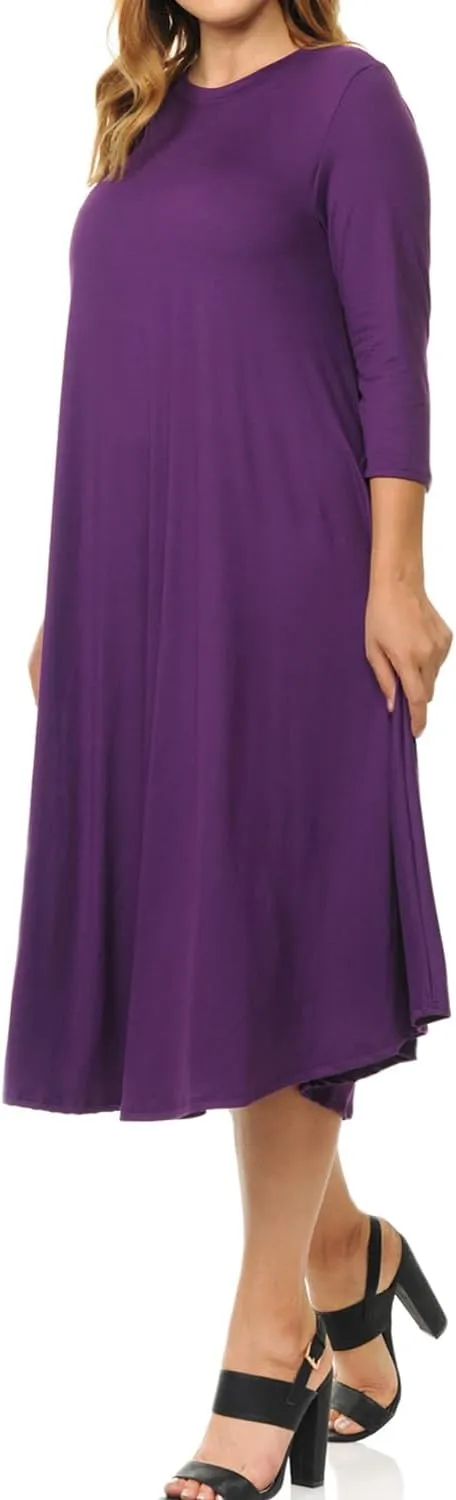 Pastel by Vivienne Women's Plus Size Swing Dress  3/4 Sleeve Elegant Flowy A-Line Midi  Soft & Comfortable