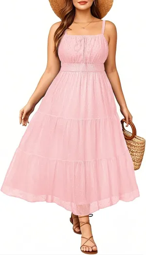 Plus Size Summer Dresses - Boho Maxi Sundress with Pockets Spaghetti Strap Long Casual Sun Dress for Vacation and Beach