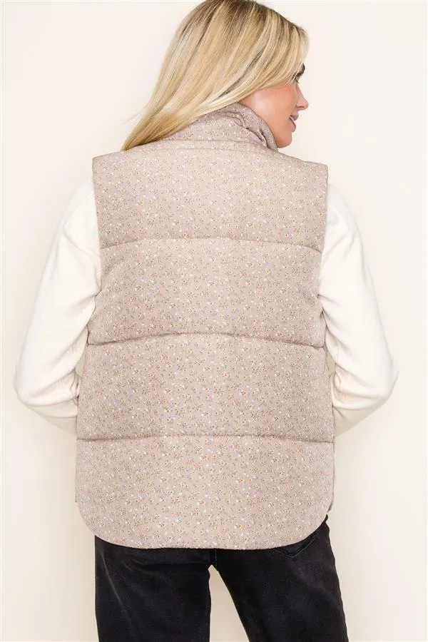 Rest in Florals Puffer Vest - Taupe