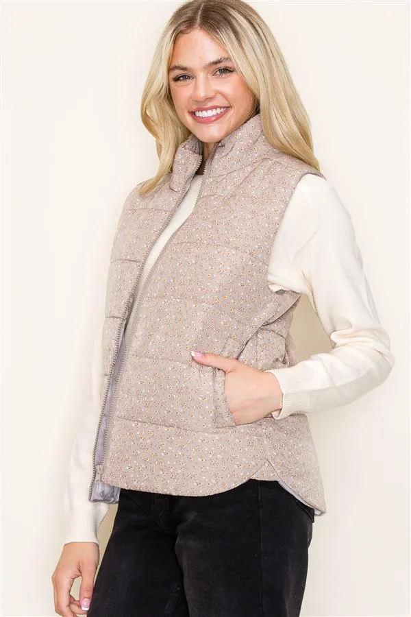 Rest in Florals Puffer Vest - Taupe