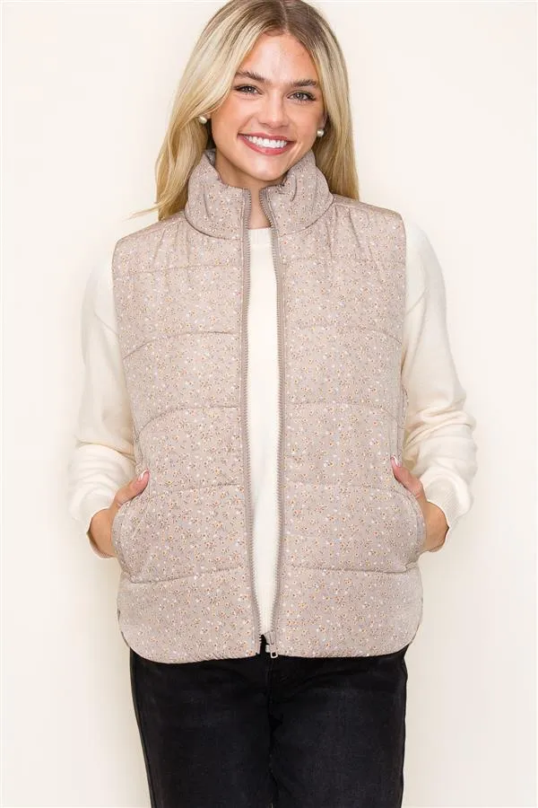 Rest in Florals Puffer Vest - Taupe