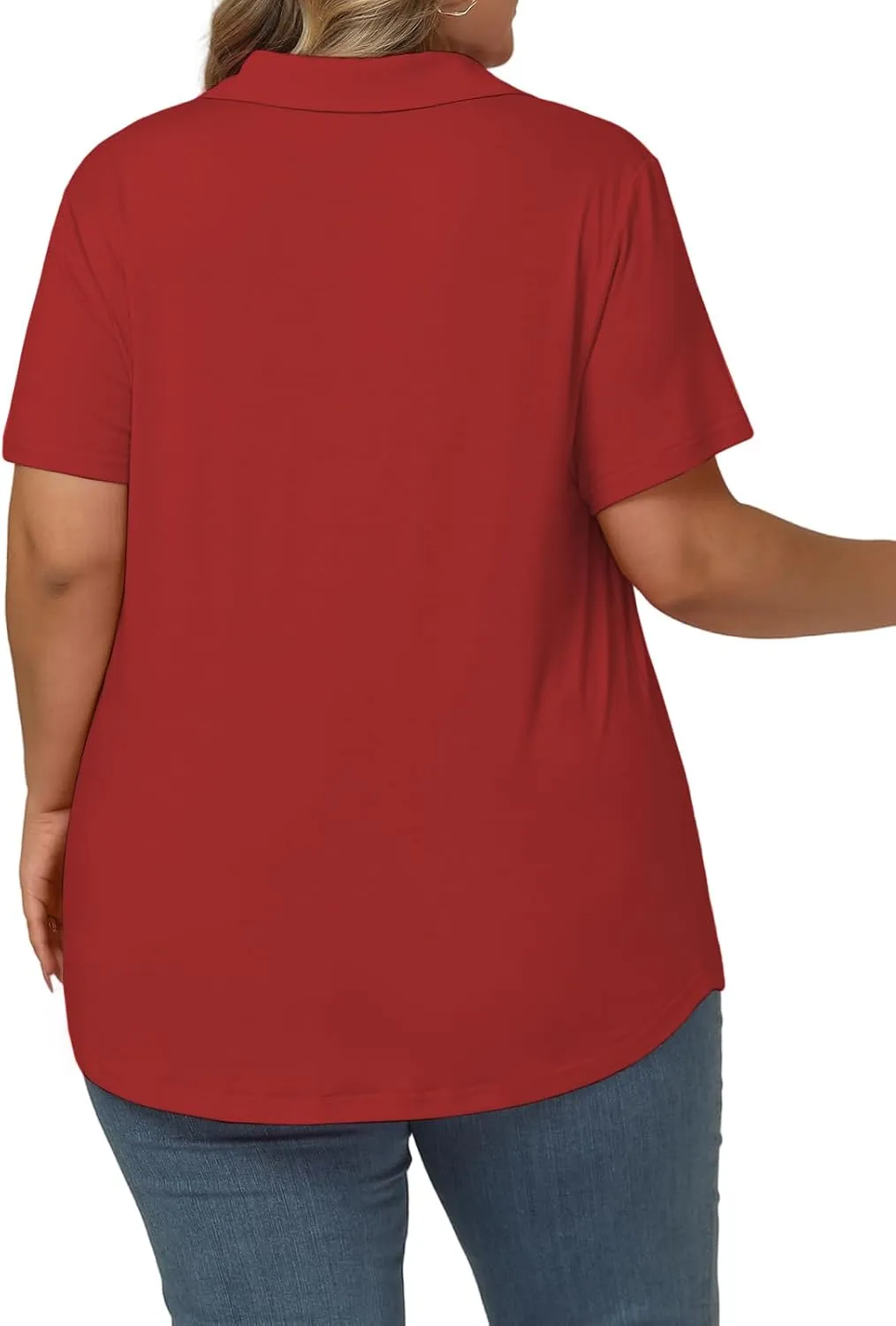 ROSRISS Plus-Size Polo Shirts for Women Summer Casual V Neck Pleated Tops Trendy Dressy Short Sleeve Collared Blouses XL-5XL
