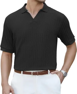 SAMERM Mens Zipper Polo Shirts Short Sleeve Casual Fashion Stylish Knit Polo T Shirt for Men
