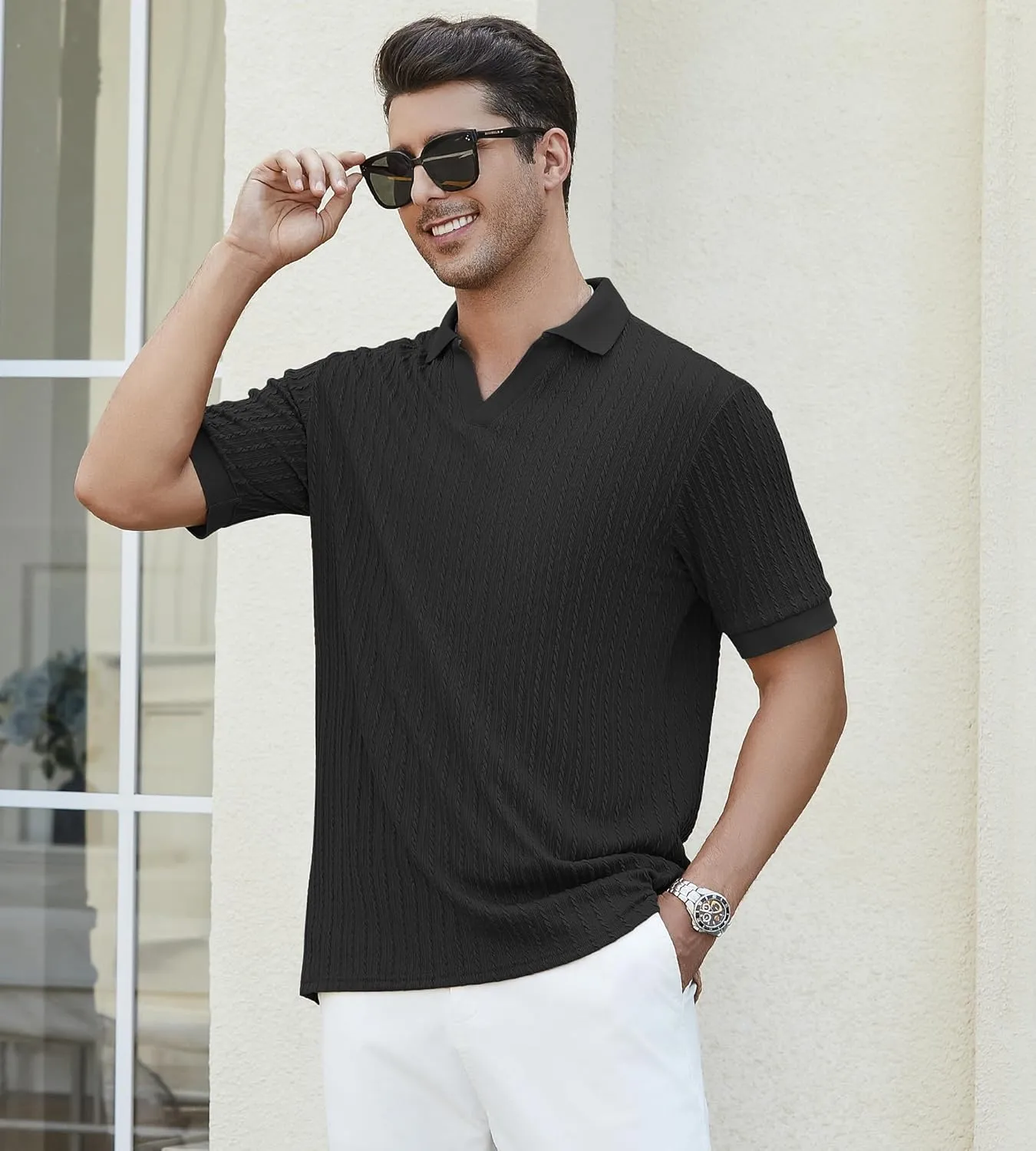 SAMERM Mens Zipper Polo Shirts Short Sleeve Casual Fashion Stylish Knit Polo T Shirt for Men