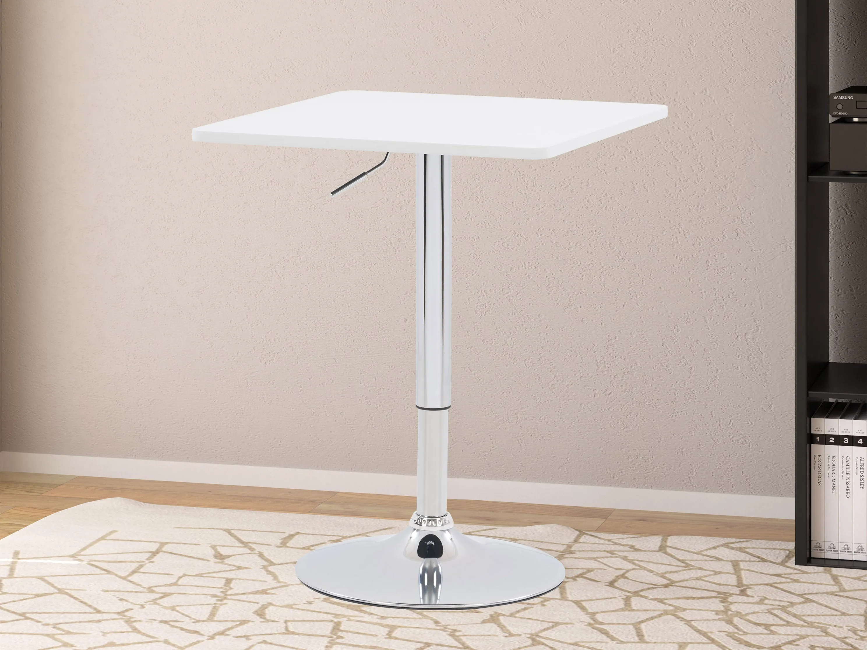White Adjustable Height Square Bar Table