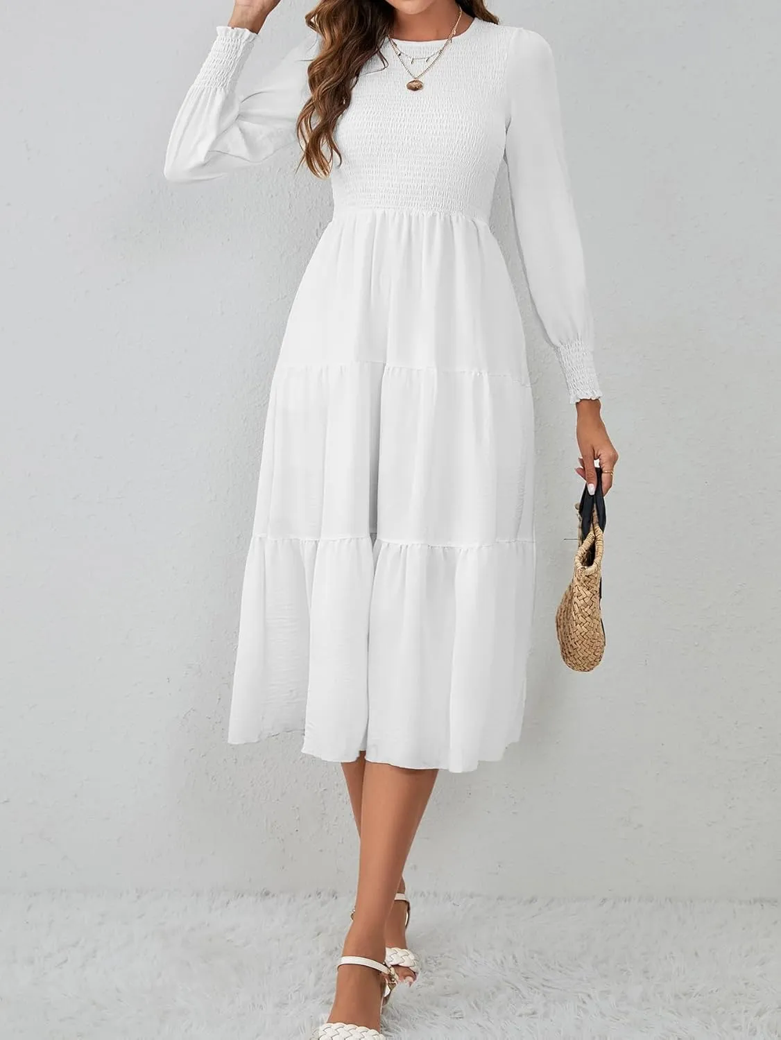 Women's Elegant Criss-Cross V Neck Vintage Short Sleeve Work Casual Fit and Flare Tea Dress with Pockets 990A