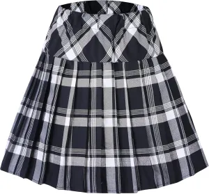 Women's Stretchy High Waist Tartan Pleated Mini Skirt Plaid Skater Skirts for Women and School Costume