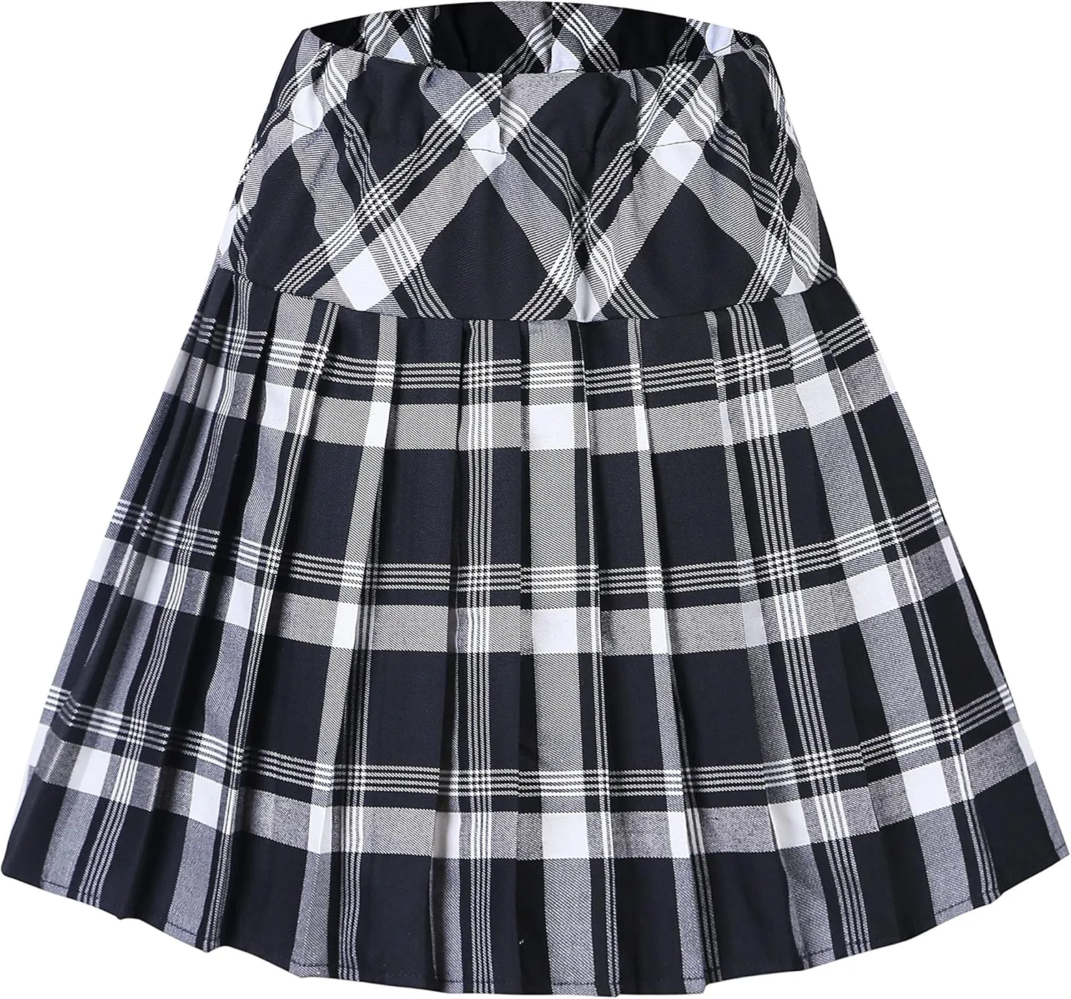 Women's Stretchy High Waist Tartan Pleated Mini Skirt Plaid Skater Skirts for Women and School Costume