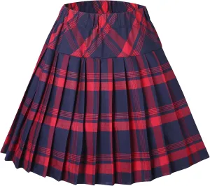 Women's Stretchy High Waist Tartan Pleated Mini Skirt Plaid Skater Skirts for Women and School Costume