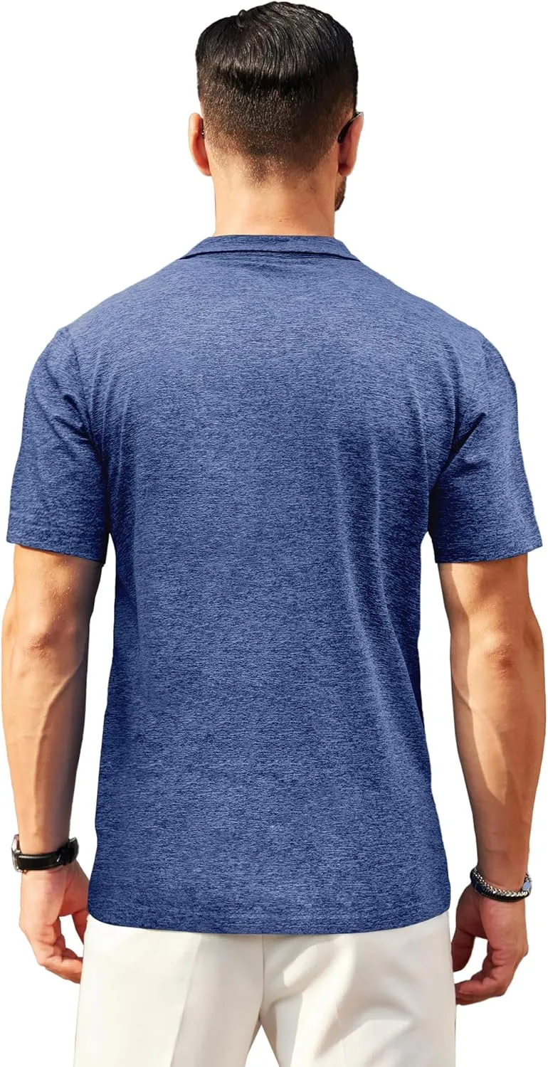 Zipper Polo Shirts for Men Casual Short Sleeve Polo T-Shirt Classic Fit Golf Shirts